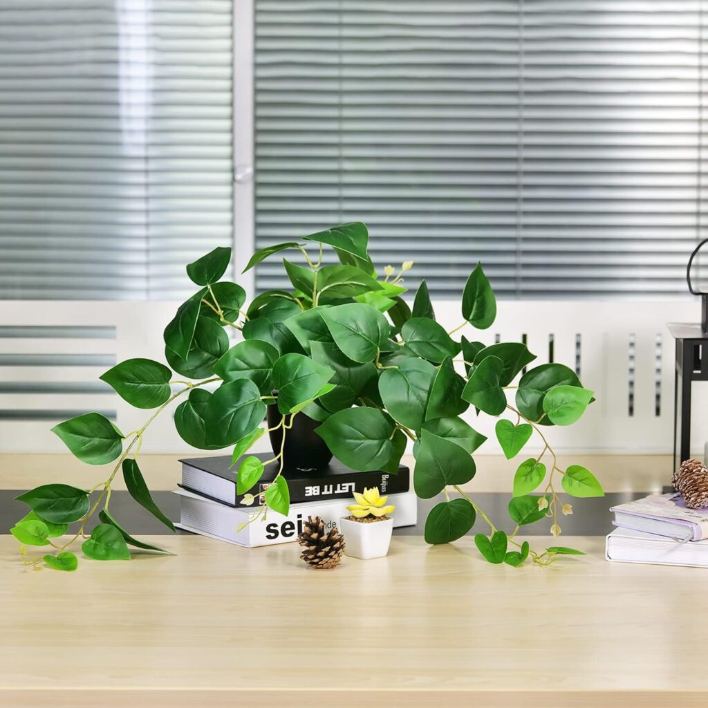Chic Potted Scindapsus Aureus on a nice table top with books