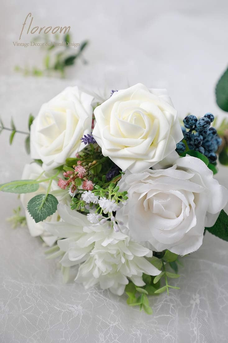 Elegant Ivory Rose Set – 25pcs Real-Looking Artificial Flowers decorated