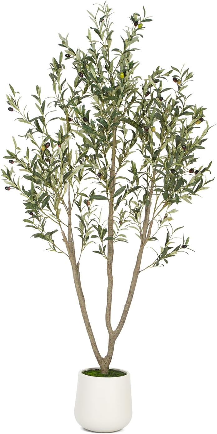 Olive Trees Artificial Indoor, Tall Faux Olive Tree with White Tall Planter
