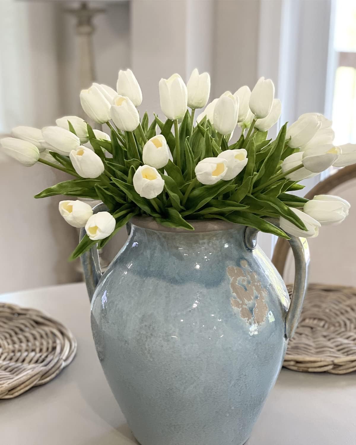White Faux Tulip Bouquet – 18 Stems for Pet-Safe Decor