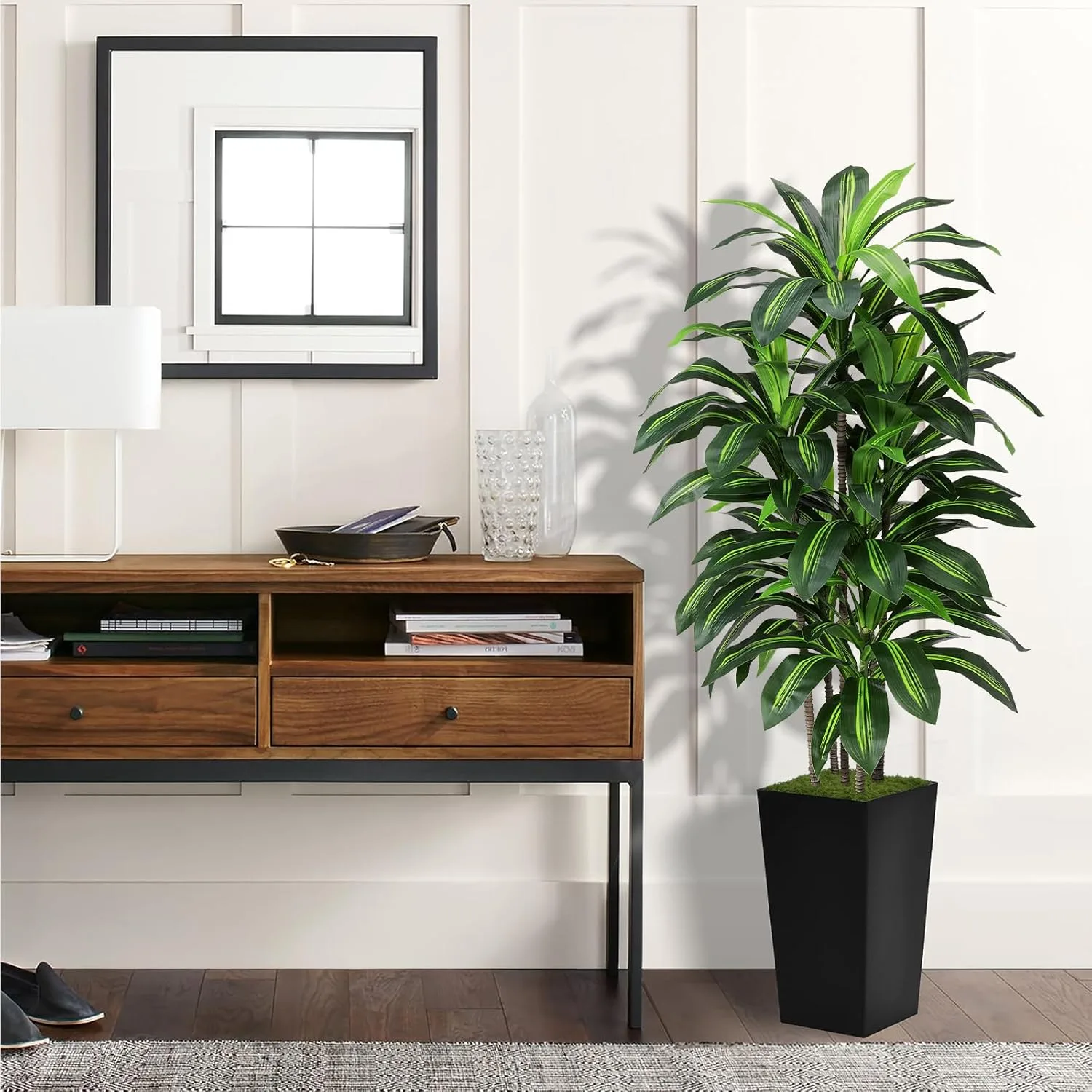 Realistic 5-foot artificial dracaena tree in white planter