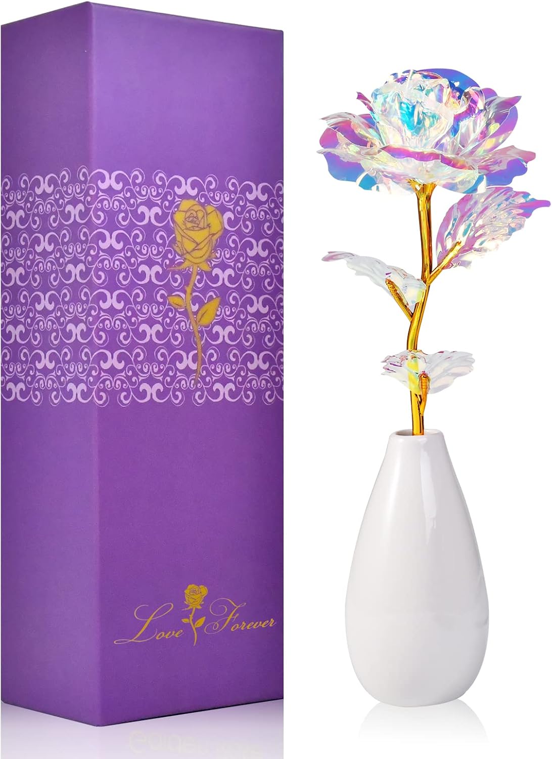 Artificial rose flower in glass vase, perfect for desks or side tables