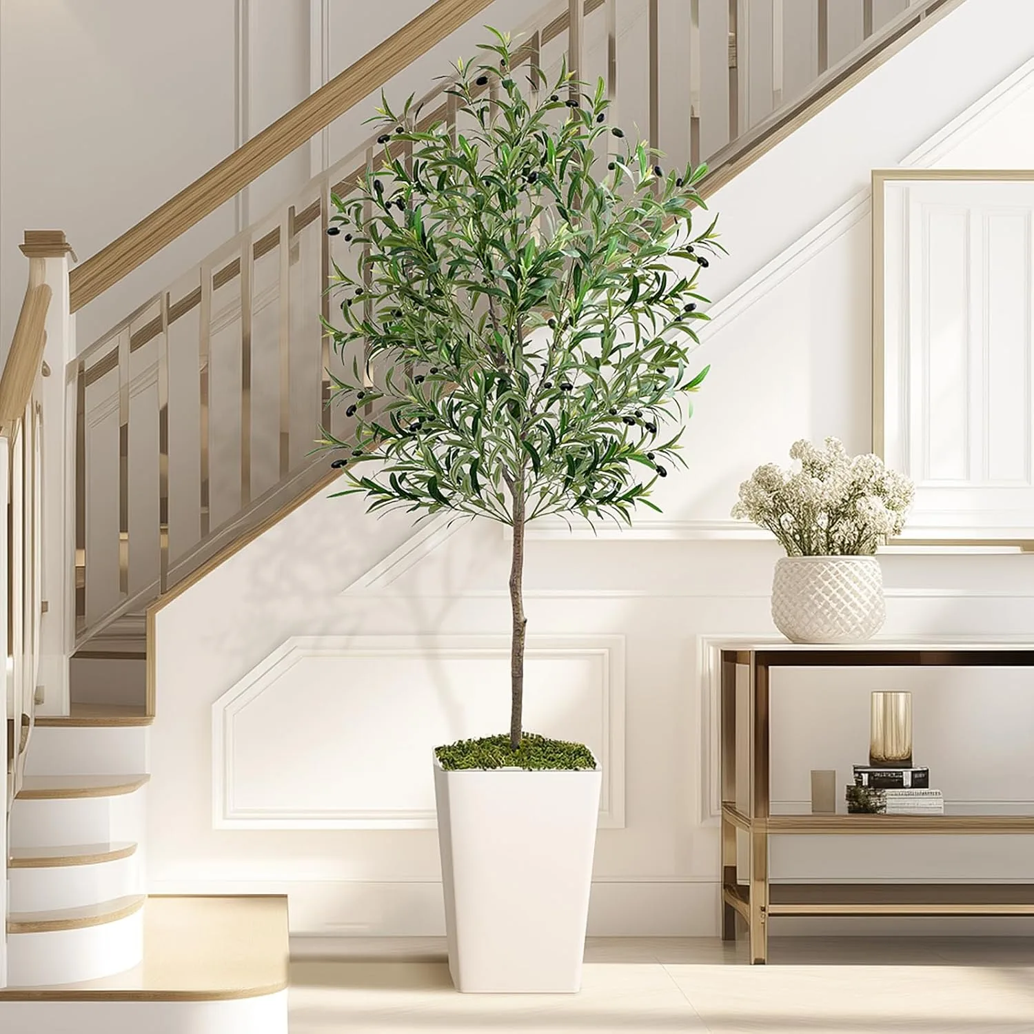 Tall artificial olive tree with realistic fruits