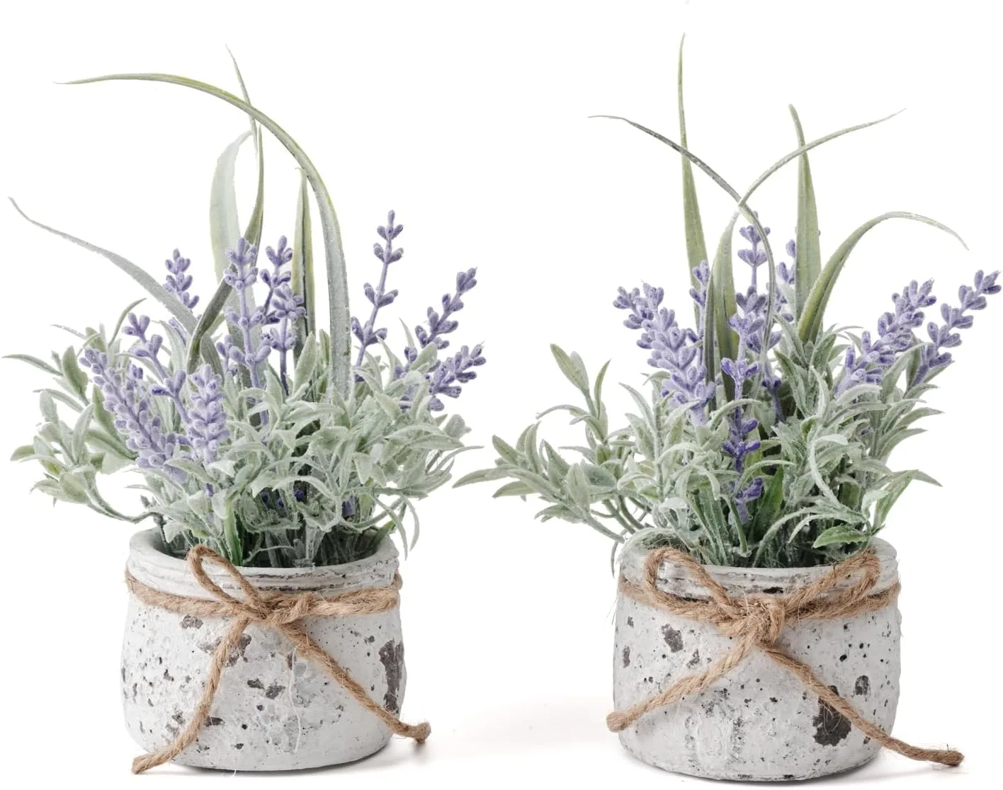 Lavender artificial plants in white pots