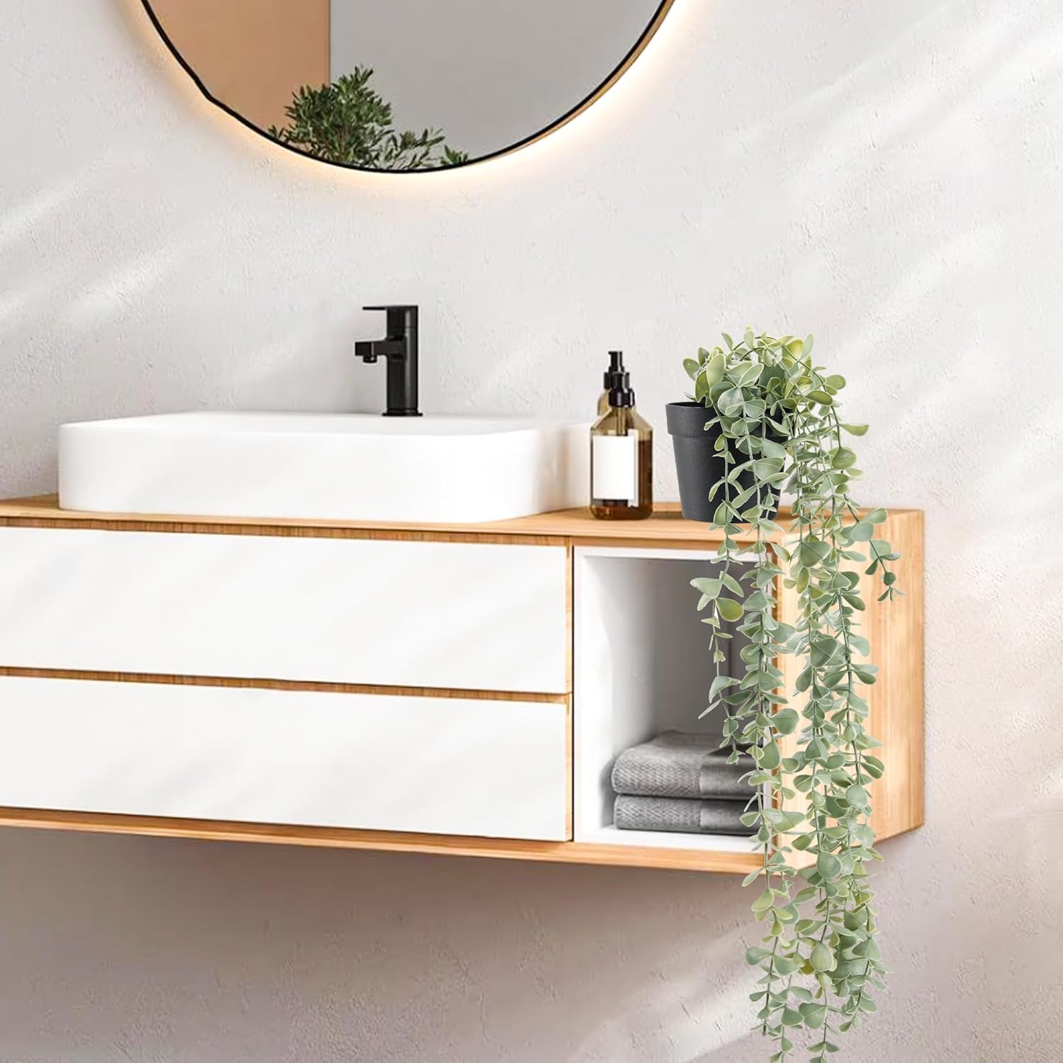 Faux Eucalyptus Hanging Basket for Bathroom Decor