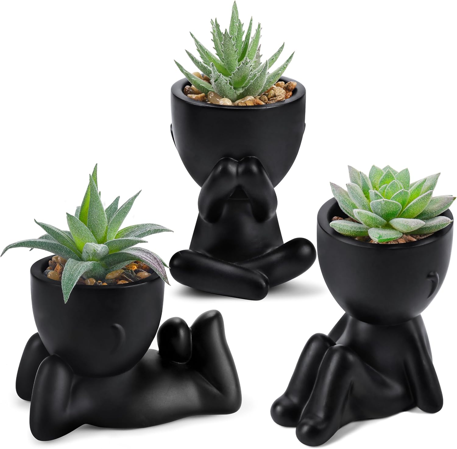 3-Pack Faux Succulents in Black Pots