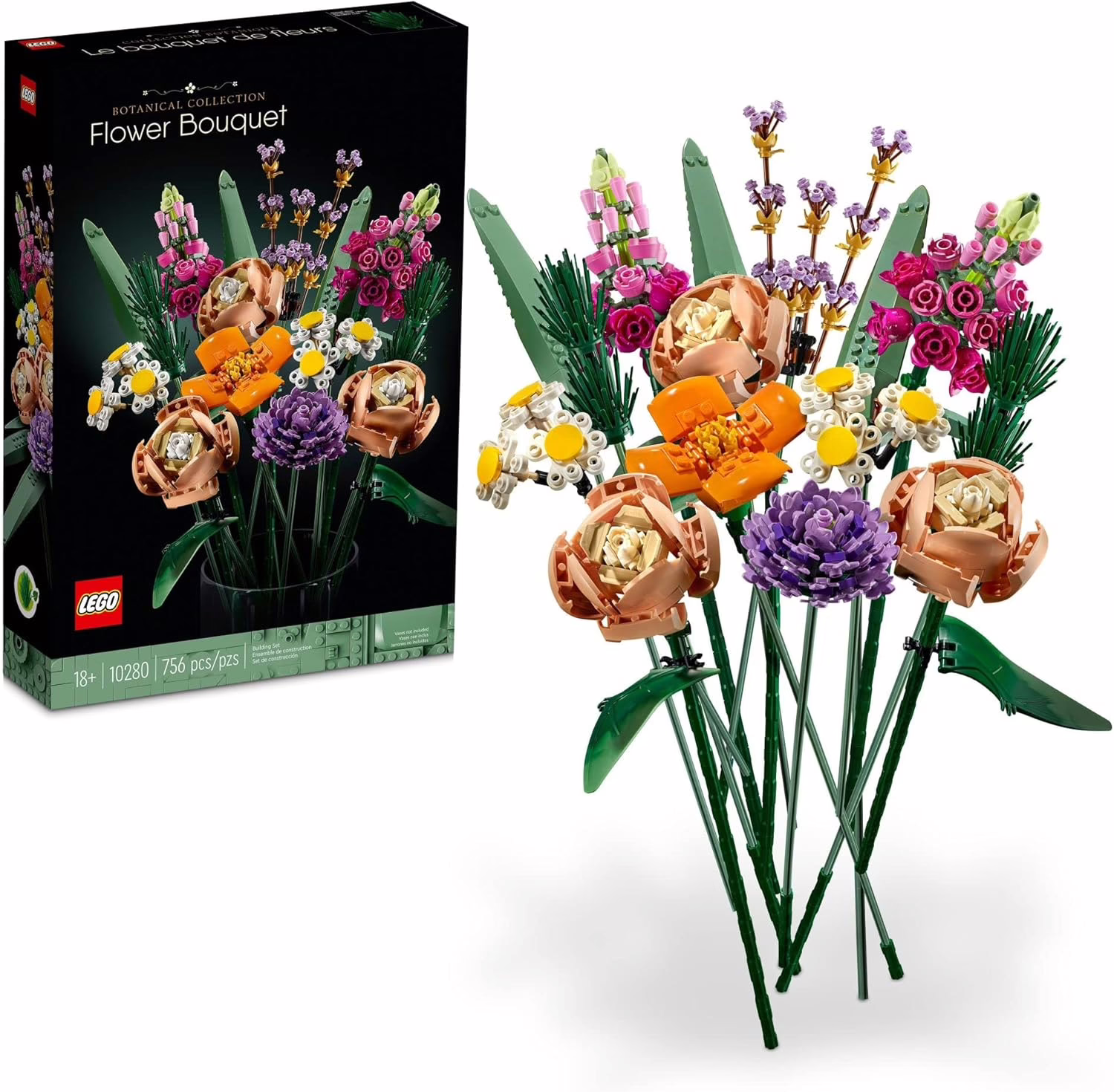 LEGO artificial flower bouquet set arranged in a vase