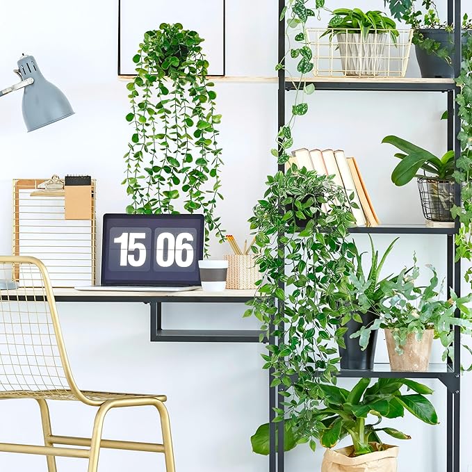 Trailing faux eucalyptus hanging shelf plant