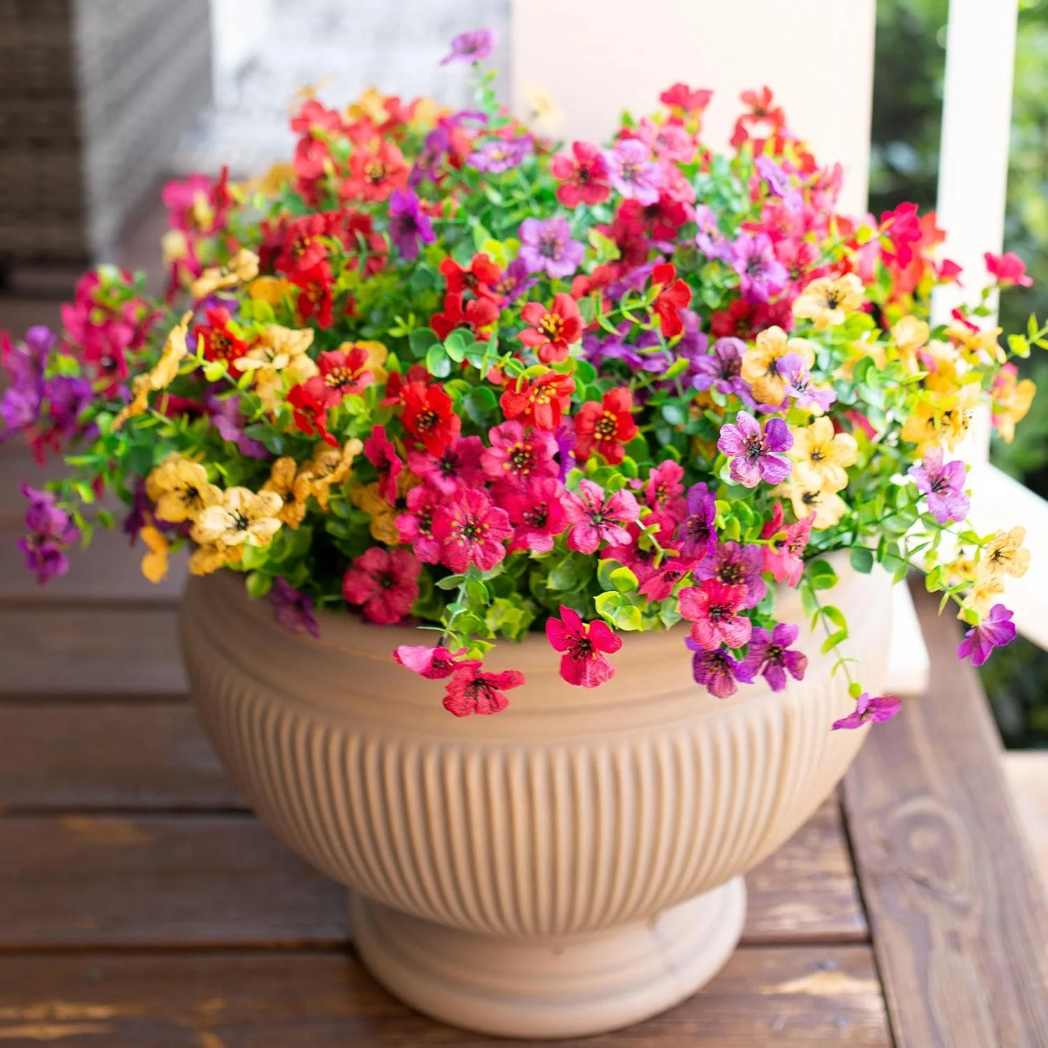 Artificial daisy flower bundles with eucalyptus in various colors