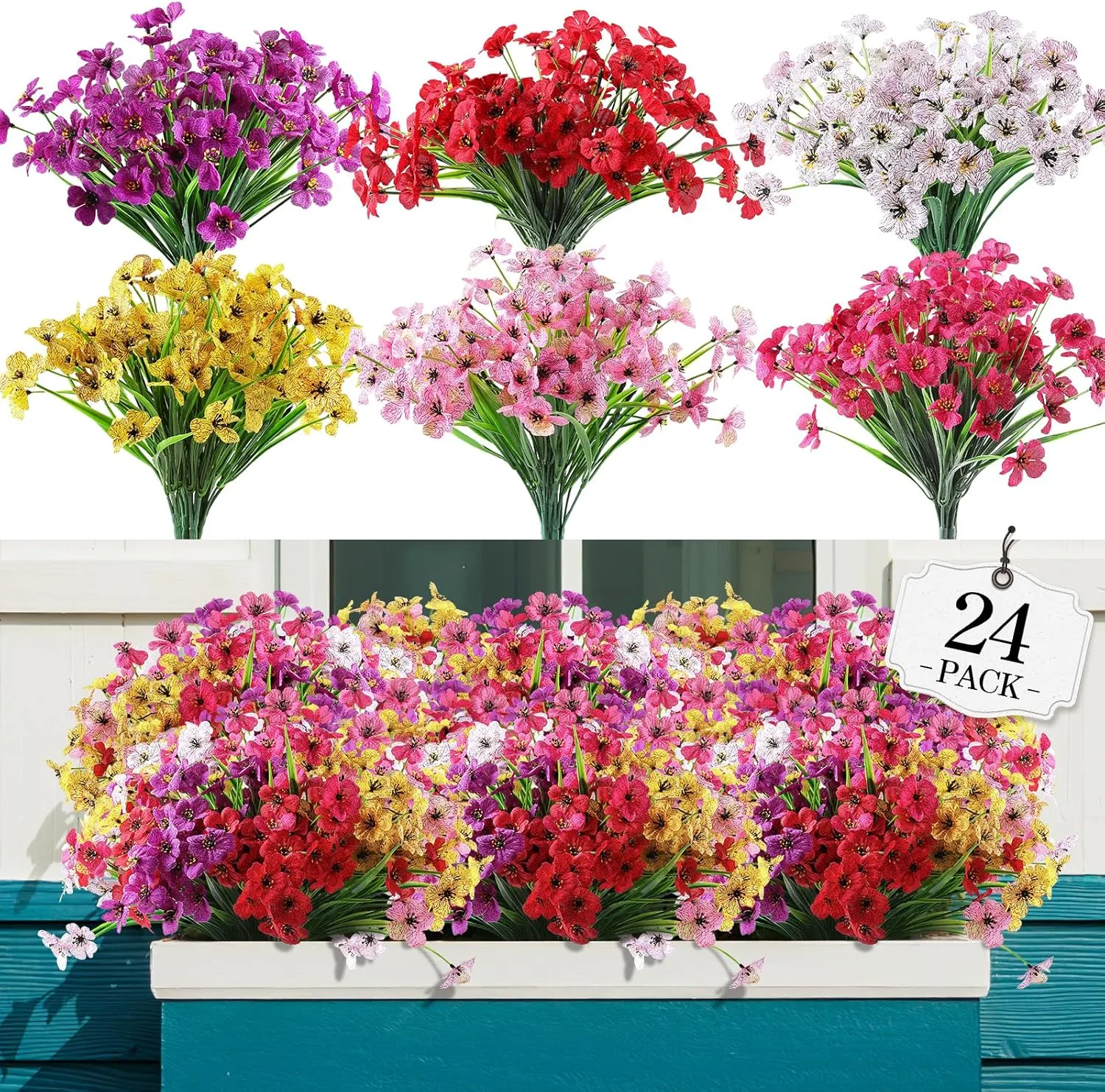 Multicolor outdoor artificial flowers in bulk pack